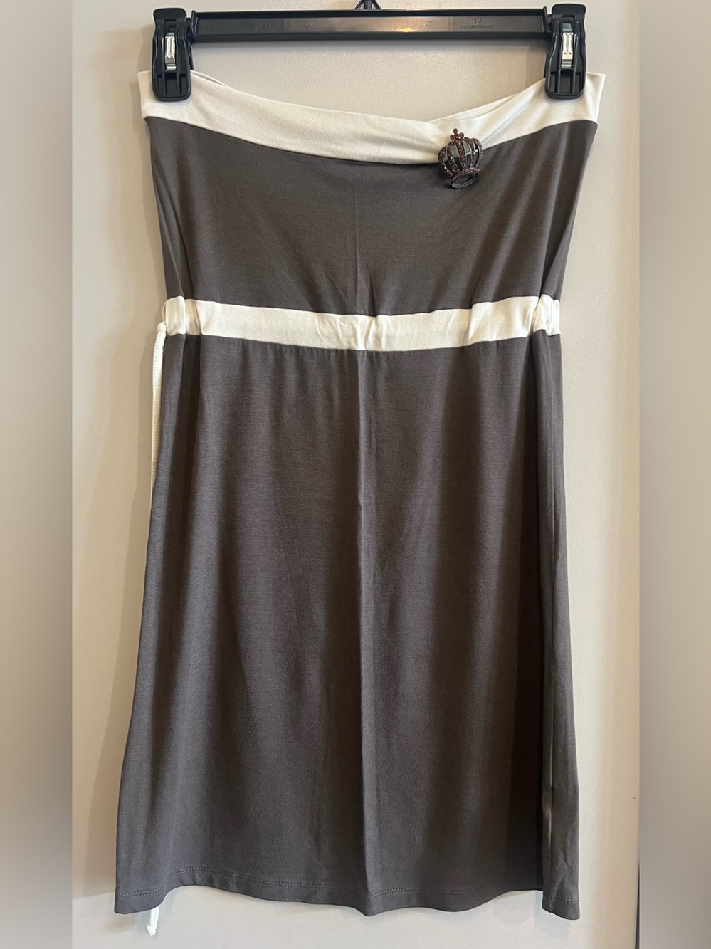 Women’s Strapless Brown and Cream Empire Waist Top with Crown Accent